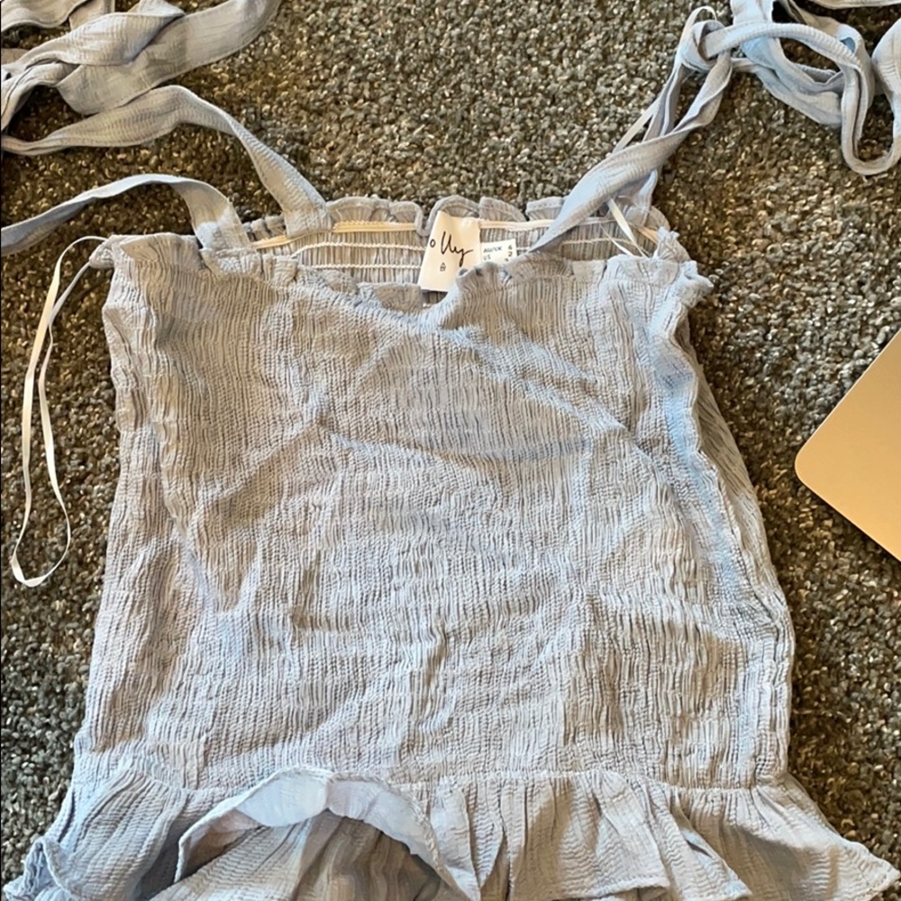 tie sleeve blue tank